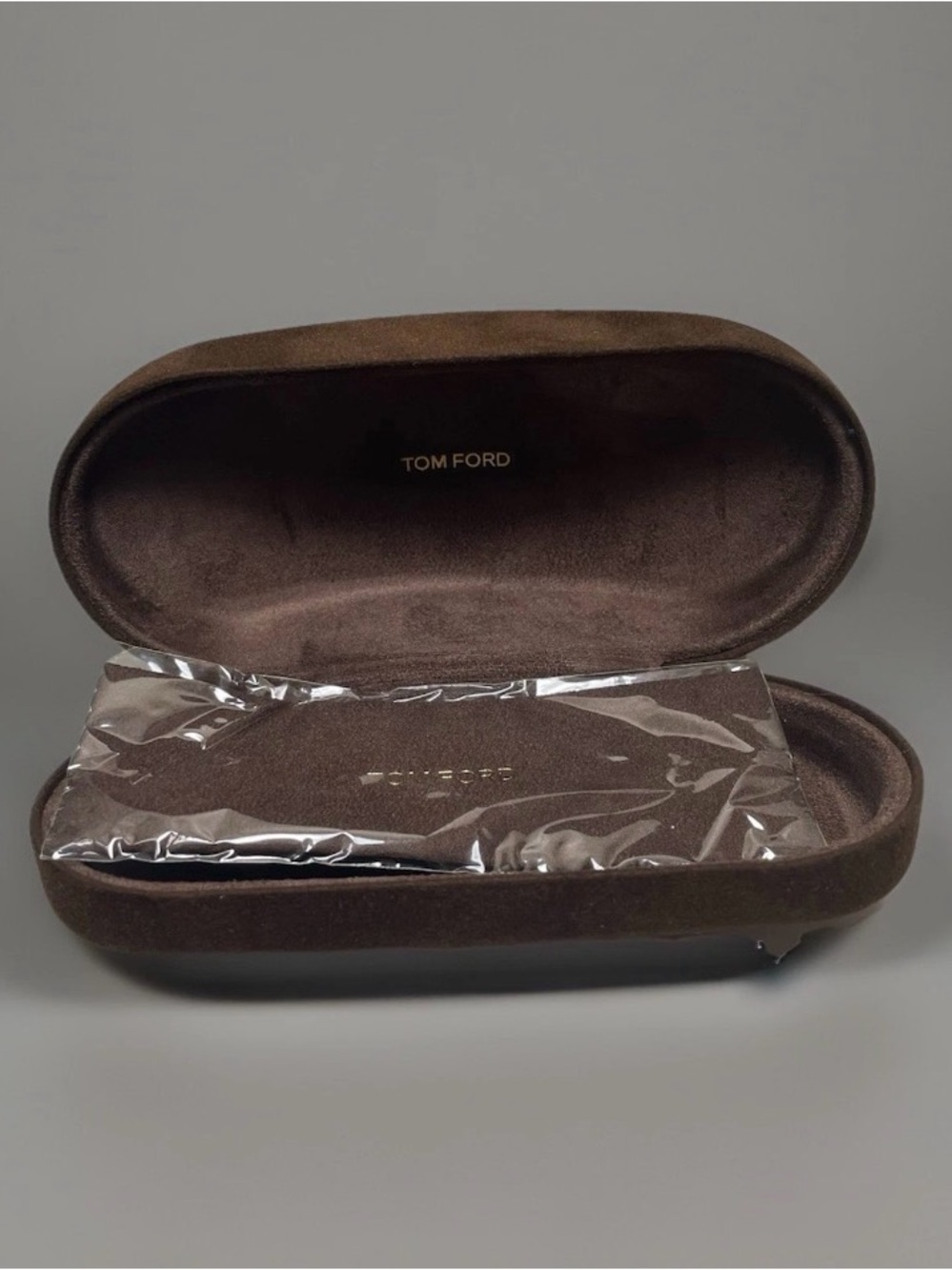 Tom Ford Brown Suede Hard medium Eyeglass Case for Glasses with cleaning cloth